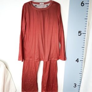 Ekouaer Orange Stripes‎ 2PC Pajama Set Medium